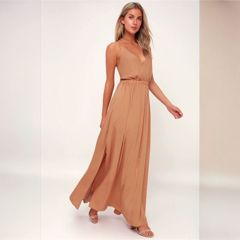 Lulus Lost in‎ Paradise Light Brown Maxi Dress